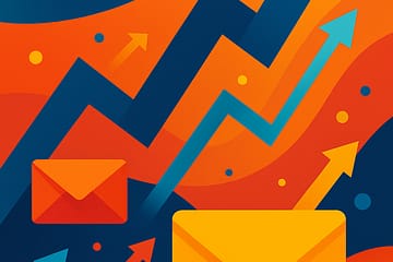 Decoratieve afbeelding van e-mailmarketing met enveloppen en pijlen